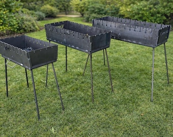 Mangal Charcoal Grill – 3mm Steel Shashlik BBQ for Camping, Garden, Backyard (6-12 Skewers)