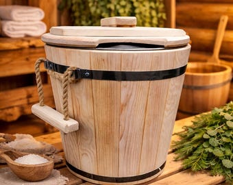 Wooden Sauna Bucket with Lid – Ash Wood, Stainless Steel Insert, 20L Capacity