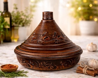 Handmade Ceramic Tagine Pot 2.5L – Moroccan Slow Cooker Clay Cookware