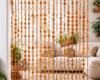 Natural Wood Beaded Door Curtain – Boho Retro Room Divider, Handmade Hanging Decor