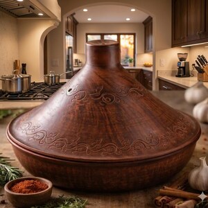 Handmade Ceramic Tagine Pot – Traditional Moroccan Cooking Dish, Clay Stew Pot with Lid, Slow Cooking, Rustic Kitchen Decor