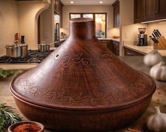 Handmade Ceramic Tagine Pot – Traditional Moroccan Slow Cooking Dish, Rustic Kitchen Decor