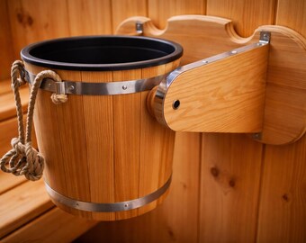 Wooden Sauna Bucket with Tipping Mechanism –  Wall Mounted Cold Shower Bucket