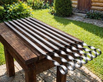 Heavy Duty Stainless Steel BBQ Skewers – 6pcs Flat Metal Kebab Skewers for Grill (58cm)