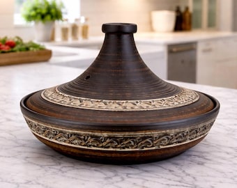 Handmade Ceramic Tagine Pot – 2L Moroccan Slow Cooker, Rustic Kitchen Decor