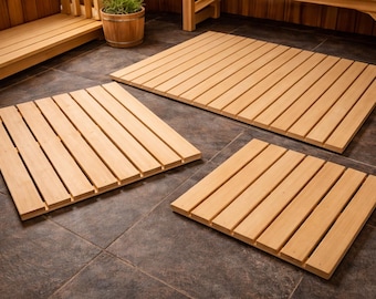 Natural Cedar Sauna Mat – Non-Slip Wooden Bath Decking Tile