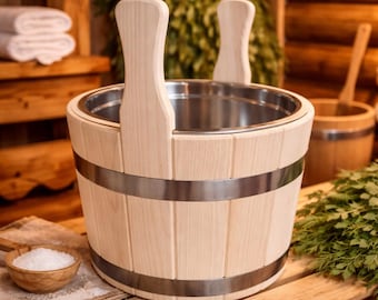 Oak Sauna Bucket 4L – Stainless Steel Insert, Banya Water Accessory