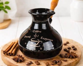 Handmade Ceramic Turkish Coffee Pot – 500ml Cezve with Wooden Handle