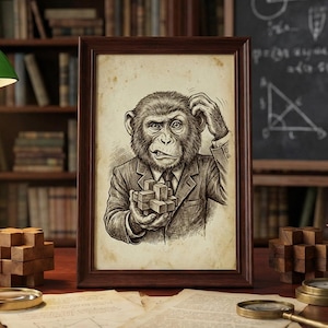 Verwirrter Affe Kunstdruck, Lustiges Tier, Lustiges Büro Dekor, Lustiges Büro Dekor (Digitaler Download)