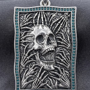 Gothic Skull Pendant CAD - 3DM STL Jewelry Design - Skeleton Hand Mens Biker Necklace Model - Micro Pave Gem Setting Casting Ready File