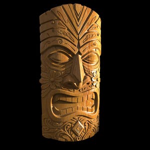 Masque Tiki traditionnel Cnc Relief Stl - fichier d'impression 3D Totem Tribal hawaïen - ZBrush Stl sculpture sur bois - modèle Aspire Artcam Cnc