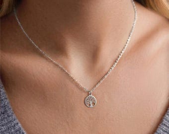 Halsband med hänge i silver med livets träd, elegant rostfri stålkedja, smycken för kvinnor