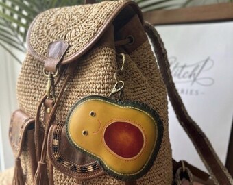 Monedero único de piel cosida a mano con diseño de aguacate