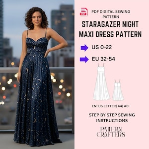 Patron de couture de robe longue à bretelles chérie | Modèle de robe corset | Robe formelle trapèze froncée | Modèle de robe de bal et de mariée