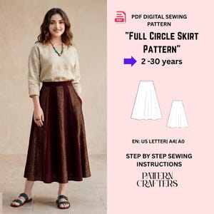 Cottagecore Schnittmuster für Midirock: Tellerrock mit Taschen, Elastischer Bund, PDF Schnittmuster XS-4XL