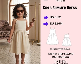 Girls Summer Ruffle Dress Sewing Pattern PDF | Strap Tie Kids Dress Pattern | Beginner Friendly | Sizes 2–16 | Instant Download
