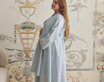 Blaue lange ärmel Morgenmantel, Baumwolle Nachthemd, Nachtwäsche nach der Geburt, Geschenk für zukünftige Mutter