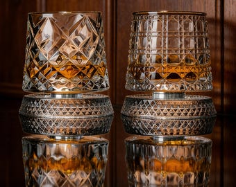 Rotatable Whiskey Tumbler for Bourbon Scotch Cocktail, Unique Barware Gift for Men Dad