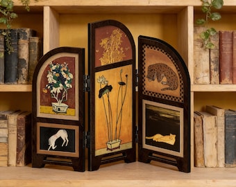 Vintage kamerschermdecor in Chinese stijl, scheidingswand voor tafelblad, houtkeramische kunstprint