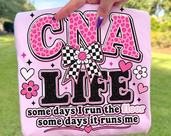 CNA Certified Nursing Assistant Png, Pink Mama Floral Coquette Png, Trendy Nurse Appreciation Design, Retro Checker Leopard Bow Sublimation