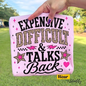 Leopard Expensive Difficult & Talks Back Png, Funny Rude Sarcastic Women Shirt Design, Retro Checker Leopard Sarcasm Sublimation