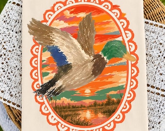 Vintage Sunset Mallard Duck Hunting PNG, Oval Frame 90s Flying Duck Design, Waterfowl Hunter Shirt, hunting season ducks ( digital Download)