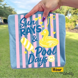 Sun Rays & Pool Days PNG, Summer Pool Shirt Design, Retro Summer Striped Sublimation, Coquette Beach Vacation Graphic, Trendy Mom Summer