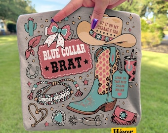 Blue Collar Cowboy PNG, Western Sublimation Design, Country Rodeo Graphic, Country Girl Retro Southern Sublimation Design, Cowgirl Clipart