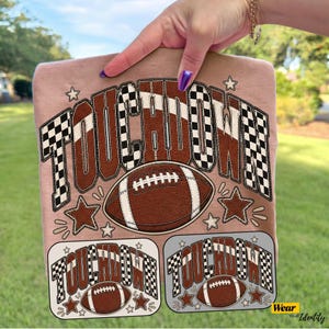Touch Down PNG, Checkered Football Game Day Shirt Design, Football Season Digital Download