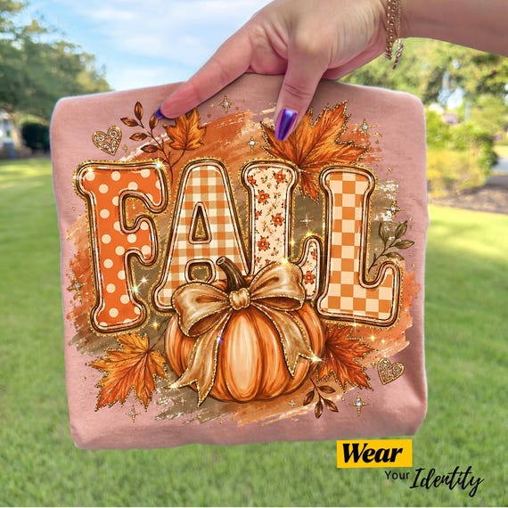 Fall PNG, Brushstroke Retro Fall Coquette Design, Pumpkin Spice Autumn Leaves Clipart, Polka Dot Glitter Sublimation, Fall Shirt PNG