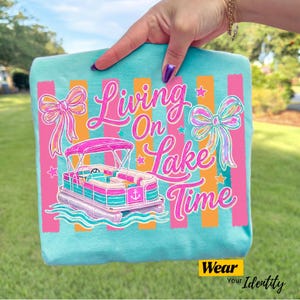 Living On Lake Time Png, Striped Lake Day Png,  Preppy Summer Lake Shirt Design, Retro Girly Beach Aesthetic Neon, Sail Boat Graphic