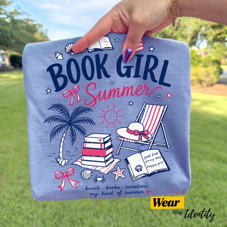 Book Girl Summer PNG, Book Lover Summer Reading Design, Coastal Beach Reader Graphic, Fantasy Bookish PNG, Book Club Sublimation image 1