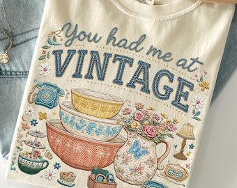 Du hattest mich schon bei Vintage-PNG, Vintage-Secondhand-PNG, Stickmuster-Imitation, Frühlingsgrafik, Ab in den Secondhandladen!