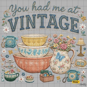You had me at vintage Png, Vintage Thrifting png, Faux embroidery Design, Spring Graphic, Take Me To The Thrift Shop image 2