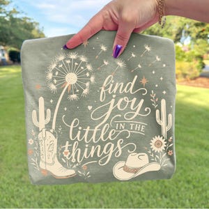 Vintage Dandelion Wildflower shirt design, find joy in the little things Dandelion Png, Boho Floral Sublimation, southern western Girl image 1
