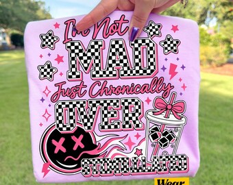 Snarky I'm Not Mad Just Chronically Overstimulated PNG, Trendy Snarky Humor Shirt Design, Pink Retro Checker Sarcasm Sublimation