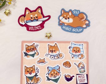 Foglio di adesivi e fustelle di Miso the Shiba Inu