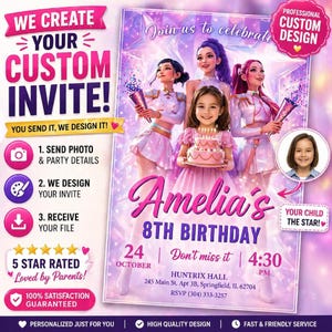 Custom Kpop Birthday Invitation, Photo Invite, Girl Party, Pop Star Design (Digital Download)