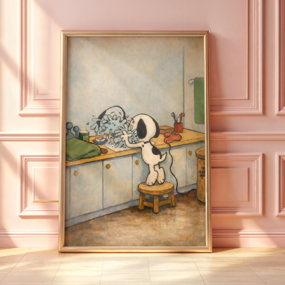 Snoopy Bathroom Wall Art, Funny Snoopy Morning Routine Poster, Vintage ...