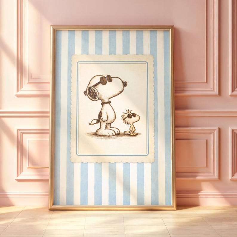 Snoopy and Woodstock Wall Art, Vintage Snoopy Poster, Minimal Peanuts ...