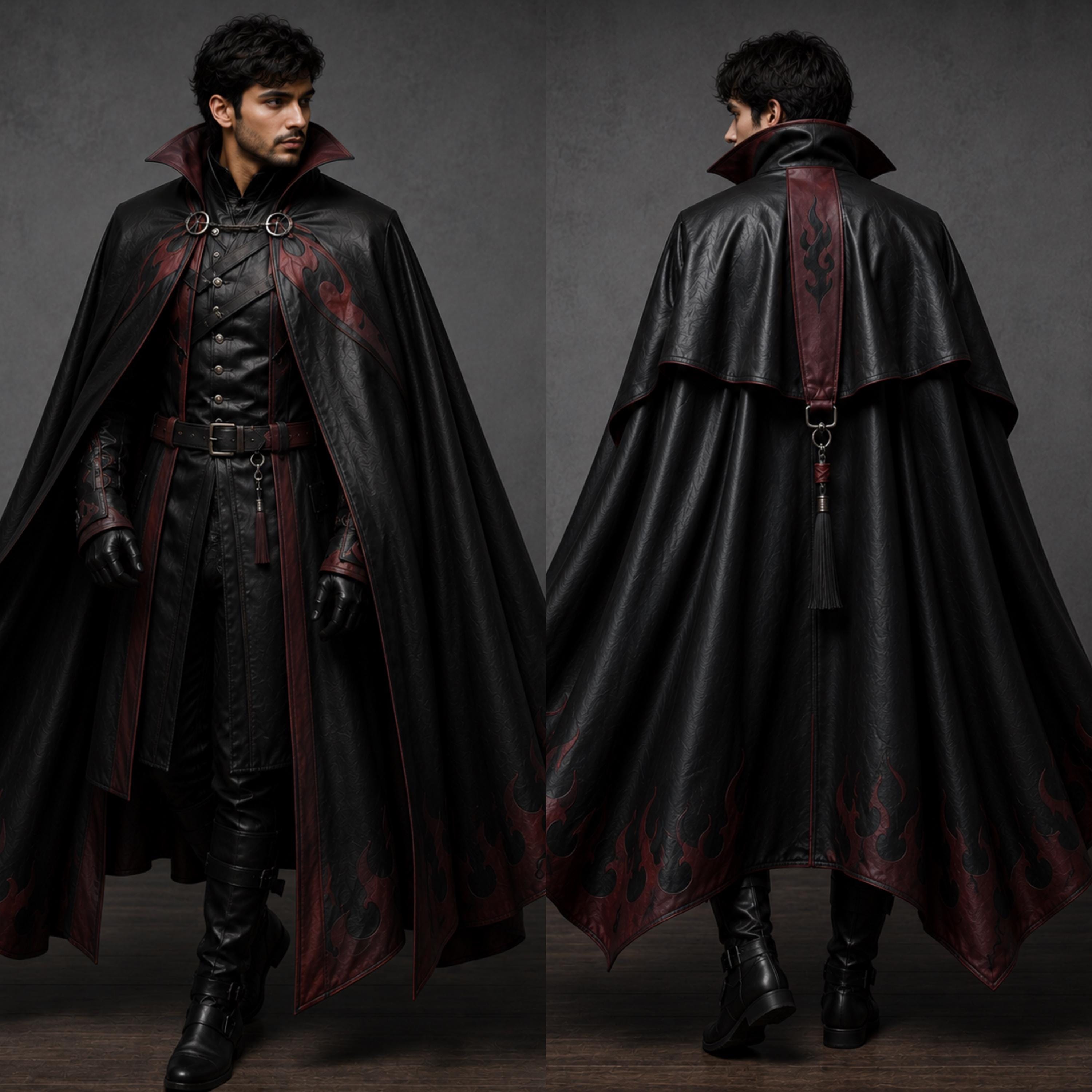 Dark Sorcerer Genuine Leather Cloak, Gothic Halloween Cape
