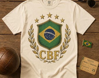 Camiseta de fútbol de Brasil Copa Mundial 2026 CBF Escudo Camiseta Vintage Regalo para Aficionado Brasileño Comfort Colors