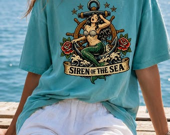 Camiseta de sirena / Camiseta con estampado de sirena Comfort Colors 1717 Tattoo Flash / Regalo de estilo retro / Camiseta gráfica vintage / Mujer + Tatuaje