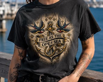 Camiseta con tatuaje de golondrina / Camiseta tradicional con estampado de aves / Regalo vintage con estampado de tatuajes / Camiseta marinera con golondrina / Camiseta alternativa con estampado de tatuajes / Colores cómodos