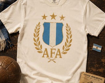 Camiseta de fútbol de Argentina Copa Mundial 2026 Escudo AFA Camiseta Vintage Regalo para Aficionados de Argentina Colores Cómodos