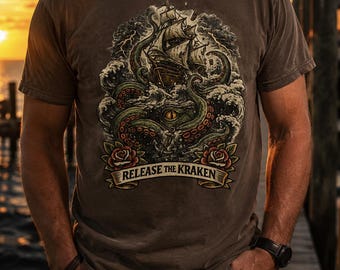 Camiseta Kraken Vintage / Camiseta Kraken Attack Comfort Colors 1717 Tattoo Flash / Regalo estilo Old School Flash / Camiseta gráfica vintage / Regalo unisex