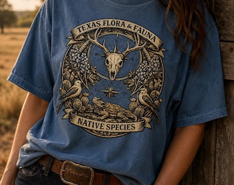 Camiseta de flora y fauna de Texas / Camiseta de vida silvestre nativa / Camiseta de naturaleza de Texas / Colores cómodos unisex / Camiseta de regalo de Texas