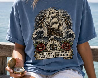 Camiseta con estampado náutico / Camiseta con diseño de barco en la tormenta / Regalo de Vintage Comfort Colors