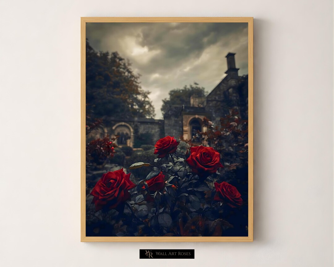 Dark Red Rose Wall Art Printable, Gothic Floral Decor, Moody Stormy ...