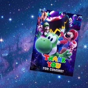 Super Mario Galaxy Birthday Party Bundle | Invites, thank you card & favor tag | Editable with Canva, digital download image 4